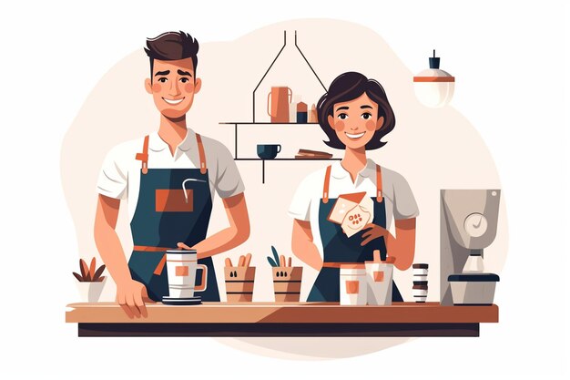 Vettore barista uomo e donna