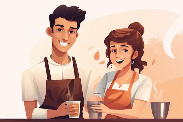 Vettore barista uomo e donna