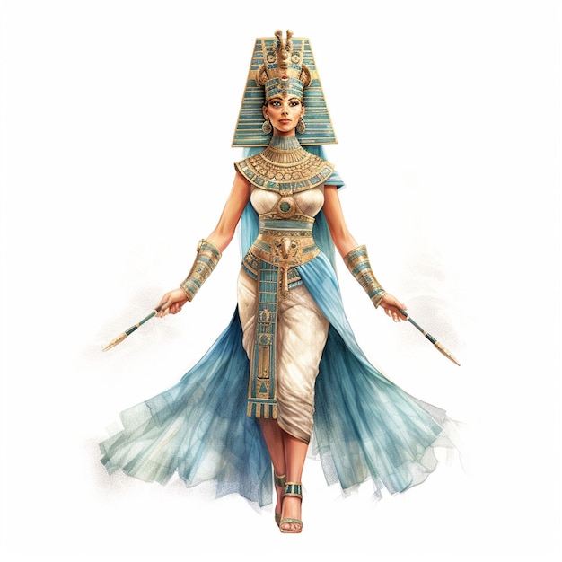 Vettore bellissima dea faraone egiziana Cleopatra disegno ad acquerello illustrazione vettoriale