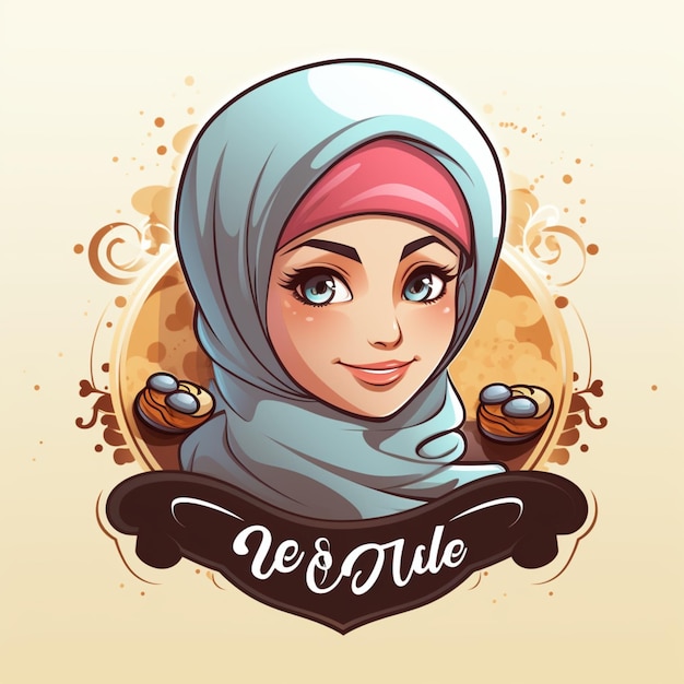 Vettore carino hijab musulmano ragazza chef panificio logo