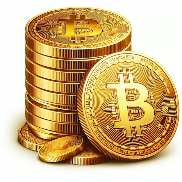Vettore criptovaluta bitcoin monete d'oro isolate su bianco