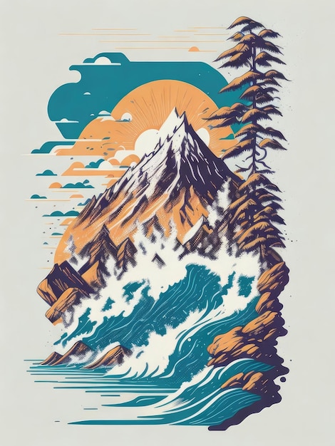 vettore design piatto colori tenui illustrazione paesaggio di montagna