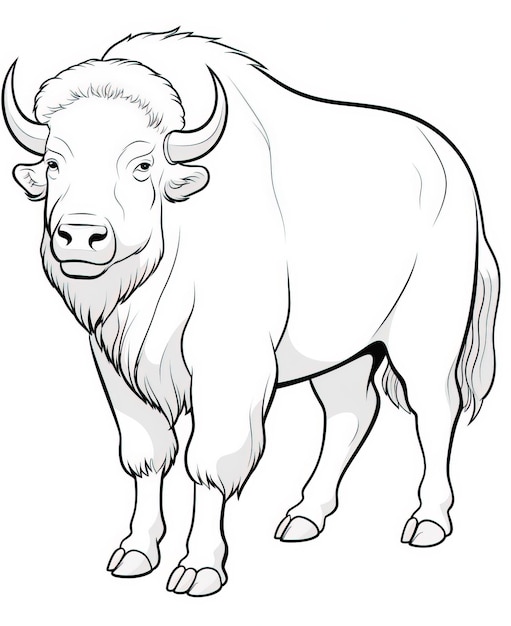 Vettore di bufalo a colorazione in bianco e nero Pagina da colorare animali per bambini
