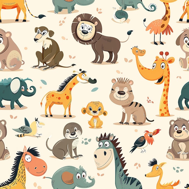 vettore di diversi animali selvatici stile cartone animato