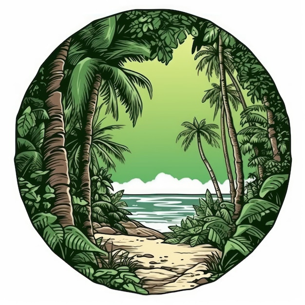 vettore di foresta tropicale sulla spiaggia per maglietta disegnata in Adobe Illustrator