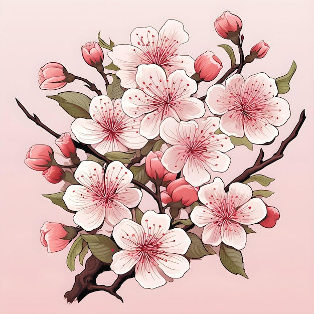 Vettore di illustrazione di fiori di ciliegio rosa