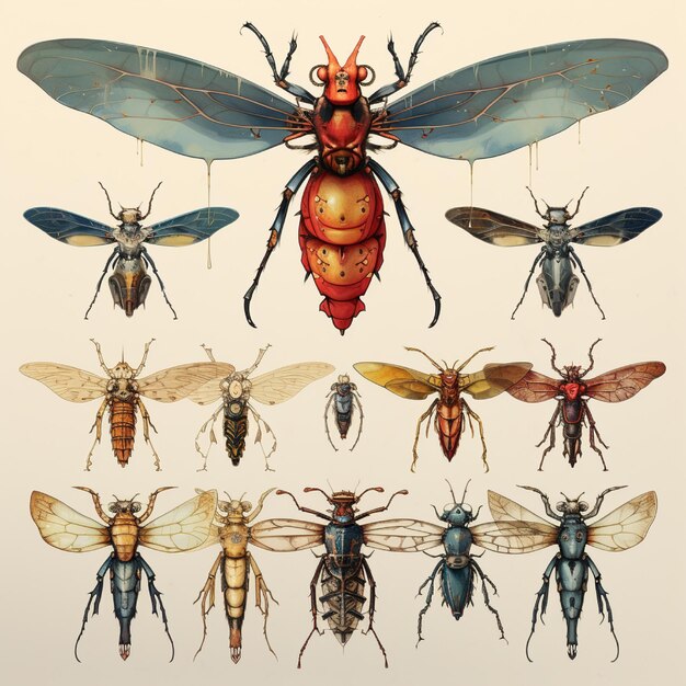 Vettore di illustrazione di insetti colorati sullo sfondo chiaro