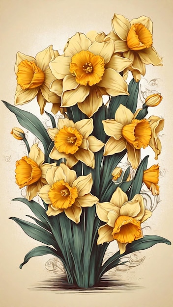 Vettore di illustrazione fiore di narcisi d'epoca