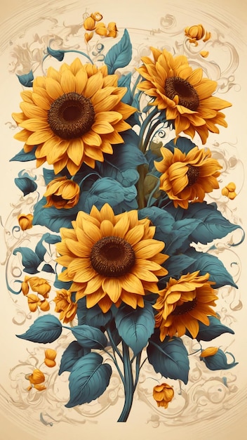 Vettore di illustrazione Sunflower vintage