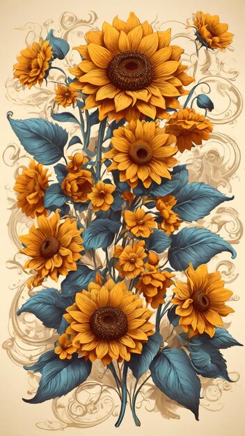 Vettore di illustrazione Sunflower vintage