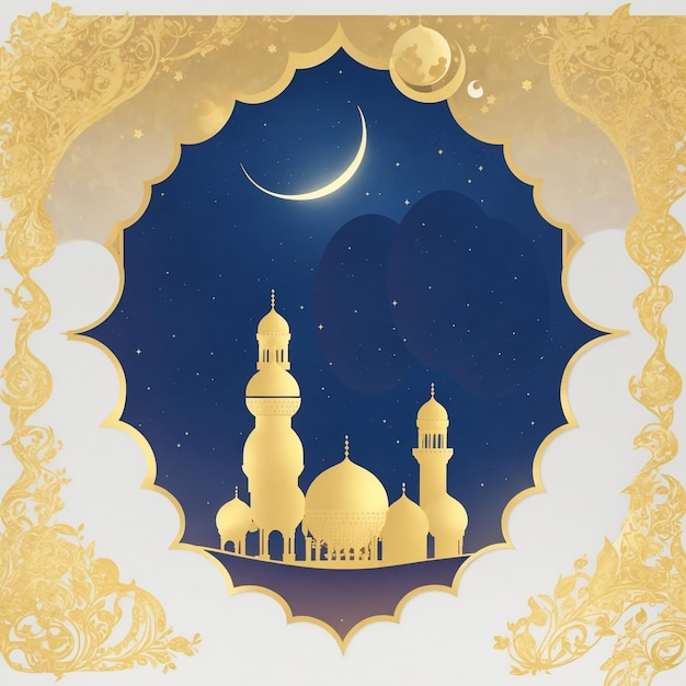 vettore elegante carta festival islamico eid mubarak con luna dorata