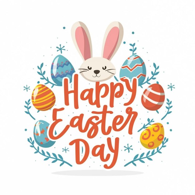 Vettore gratuito buon giorno di Pasqua con disegno disegnato a mano e carino coniglietto di Pasqua colore fiammeggiante su bianco