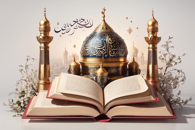 Vettore gratuito Eid Mubarak il libro sacro del Corano sul supporto disegnato a mano illustrazione vettoriale