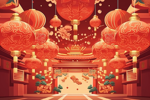 vettore piatto capodanno cinese sfondo