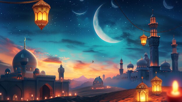 Vettore realistico Eid alfitr illustrazione Ramadan Kareem