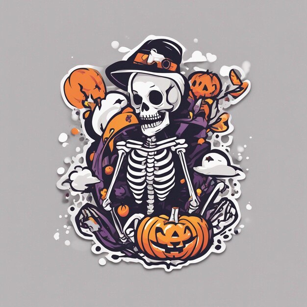 vettore tshirt design illustrazione scheletro kawaii che celebra halloween alto dettaglio