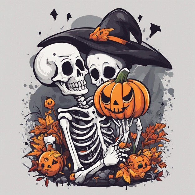 vettore tshirt design illustrazione scheletro kawaii che celebra halloween alto dettaglio