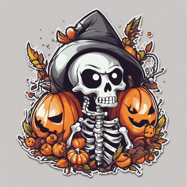 vettore tshirt design illustrazione scheletro kawaii che celebra halloween alto dettaglio