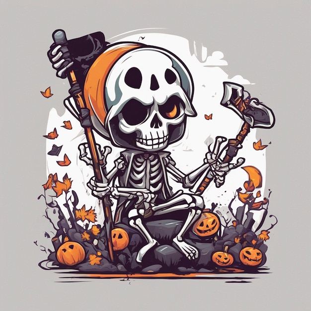 vettore tshirt design illustrazione scheletro kawaii che celebra halloween alto dettaglio