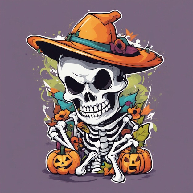 vettore tshirt design illustrazione scheletro kawaii che celebra halloween alto dettaglio
