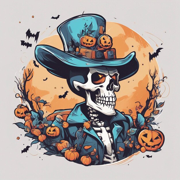 vettore tshirt design illustrazione scheletro kawaii che celebra halloween alto dettaglio