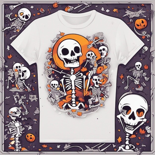 vettore tshirt design illustrazione scheletro kawaii che celebra halloween alto dettaglio