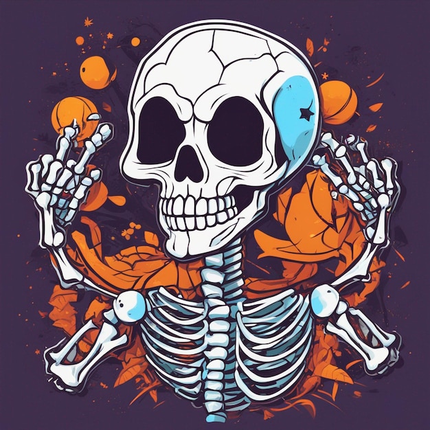vettore tshirt design illustrazione scheletro kawaii che celebra halloween alto dettaglio
