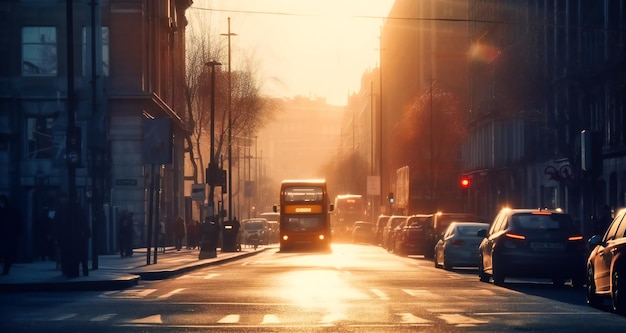 Via della città vaga sul tramonto