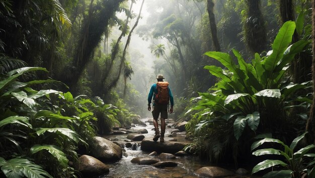 Viaggi avventurosi Esploratore Trekking attraverso una fitta giungla