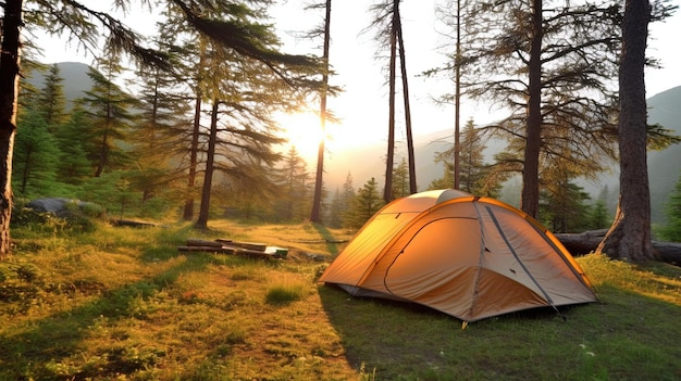 Viaggi in campeggio in parchi naturali mozzafiato e aree selvagge incontaminate Piantate la vostra tenda in un ambiente sereno generato dall'IA