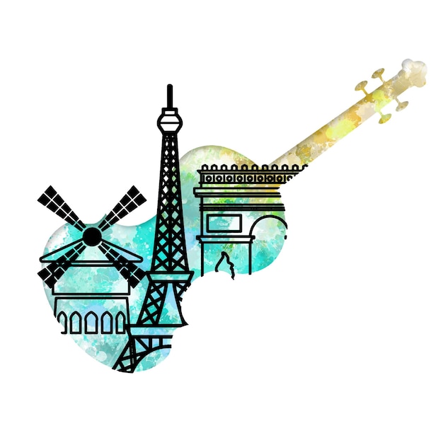 Viaggi musicali e architettura in Francia scarabocchi ad acquerello