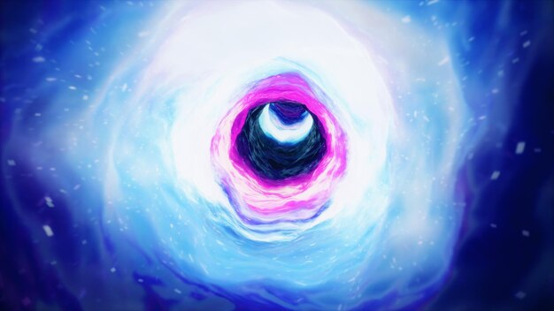 Viaggia attraverso un wormhole attraverso il tempo e lo spazio pieno di milioni di stelle e nebulose. Deformazione spaziale del wormhole, fantascienza. Buco nero. Tunnel dell'iperspazio Vortex. illustrazione 3D