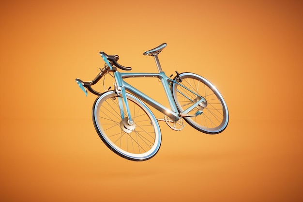 Viaggiare in bici con cornice blu su sfondo arancione rendering 3D