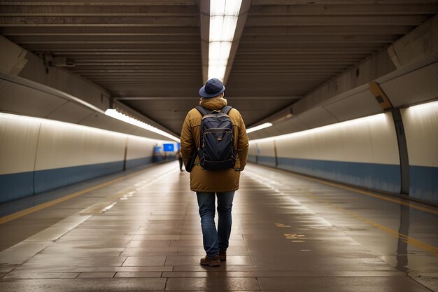 Viaggiatore a lungo raggio nel sottopassaggio