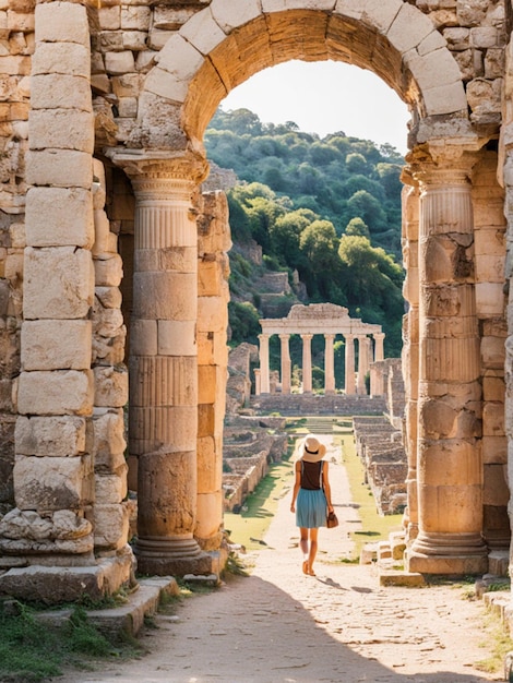 Viaggiatore che esplora antiche rovine Stile di vita e viaggi