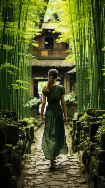 Viaggiatore di Kyoto che esplora la foresta di bambù