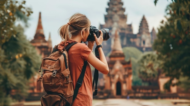 viaggiatrice che fotografa templi