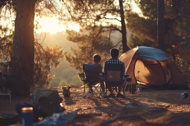 viaggio in famiglia in vacanza campeggio in famiglia in natura IA generativa