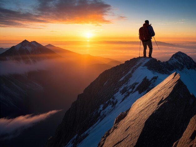 Viaggio in montagna al tramonto