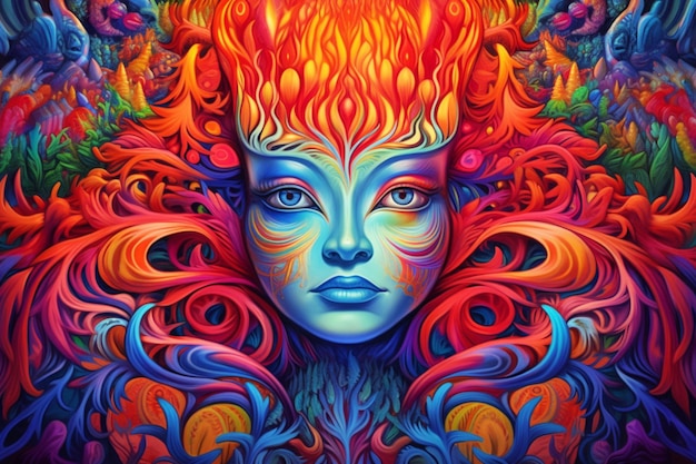 Viaggio psichedelico Effetto DMT Una bellissima immagine luminosa Un poster luminoso IA generatrice