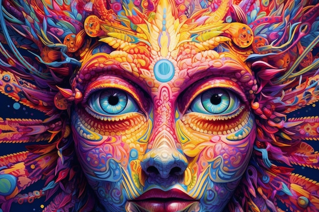 Viaggio psichedelico Effetto DMT Una bellissima immagine luminosa Un poster luminoso IA generatrice