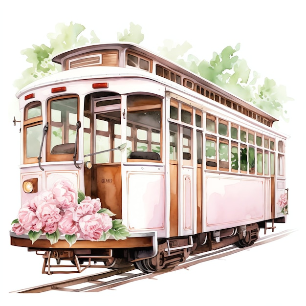 Viaggio rosa treno acquerello illustrazione viaggio clipart