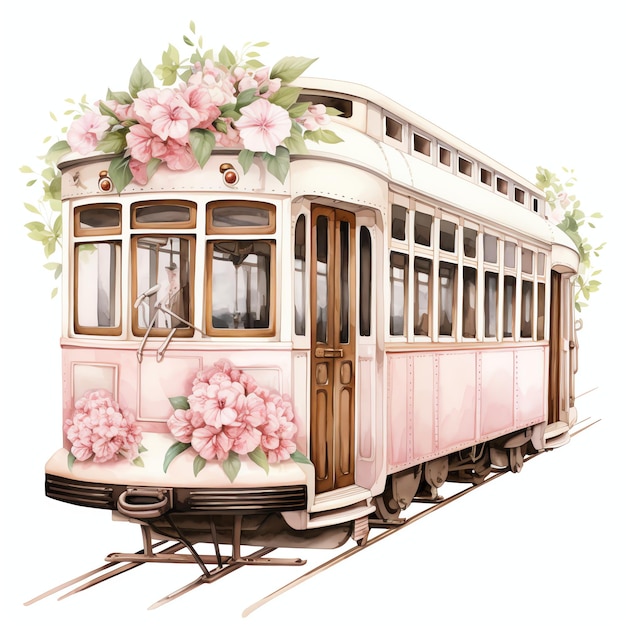 Viaggio rosa treno acquerello illustrazione viaggio clipart