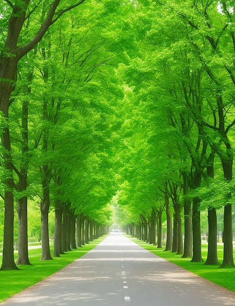 Viale con gli alberi verdi