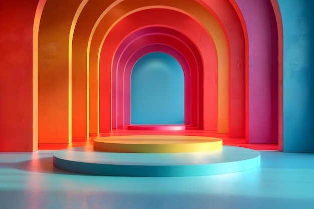 Vibrant Abstract Arches Podium 3D per la presentazione dei prodotti
