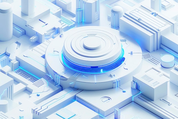 Vibrant Blue and White Intermediate Technology Disk in rendering 3D ad alto dettaglio con illuminazione in studio