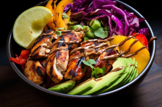 Vibrant Buddha Bowl con pollo alla griglia e cavolo croccante fresco