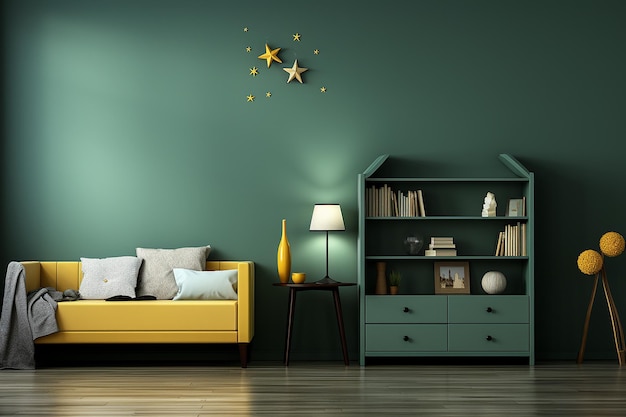 Vibrant_childs_room_in_green_color_with_space_for_tex