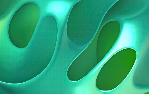 Vibrant Flowing Shapes Modern Abstract Wallpaper in 3D Render Dynamic Light Green and Blue Gradient Glass