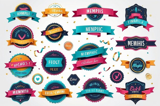 Vibrant Memphis Styled Ribbons Etichette Tag Elementi di branding più alla moda